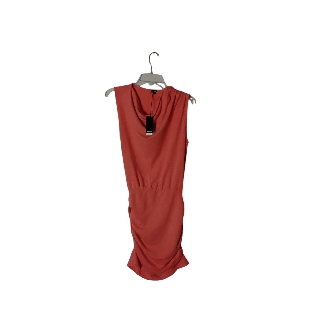 Monroe Women's Orange S Sleeveless Ruched Bodycon Scoop Neck Mini Dress
